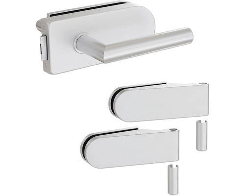 Pertura Glastürbeschlag Jonte Studio UV Silber inkl. 2 Rahmenteile für Holzzargen Glastürschloss mit Griff und zwei zusätzlichen Türstoppern