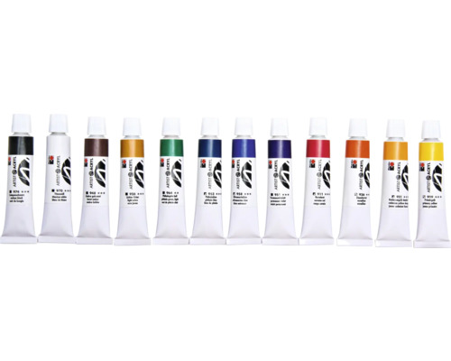 Eine Reihe von Tuben mit Künstleracrylfarben in verschiedenen Farben