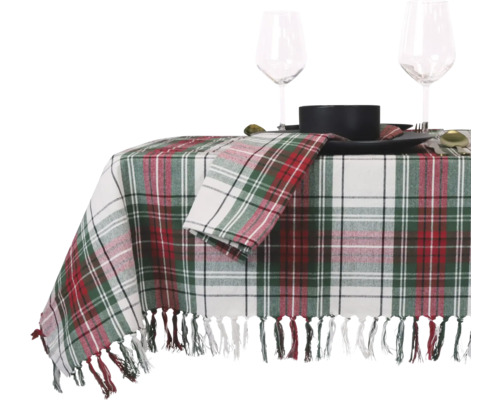 Tischdecke Weihnachten Tartan weiß 150x200 cm