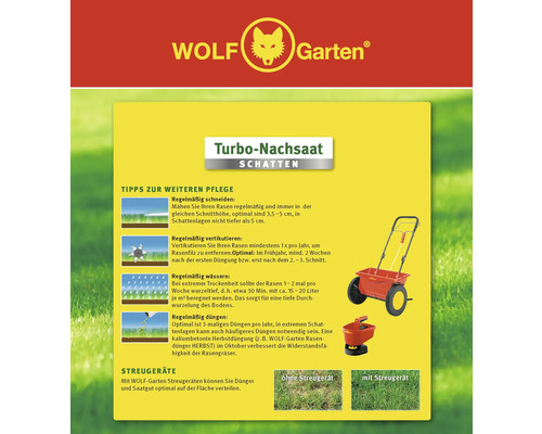 Wolf Garten Logo. Informationen zur Rasenpflege mit Rasensamenstreuer.