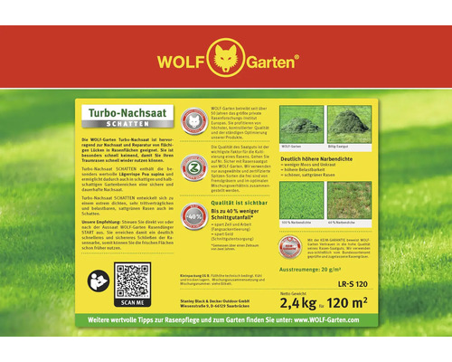 Wolf Garten Turbo-Nachsaat Schatten zur Rasenreparatur und Nachsaat für schattige Rasenflächen, Nettogewicht 2,4 Kilogramm für 120 Quadratmeter