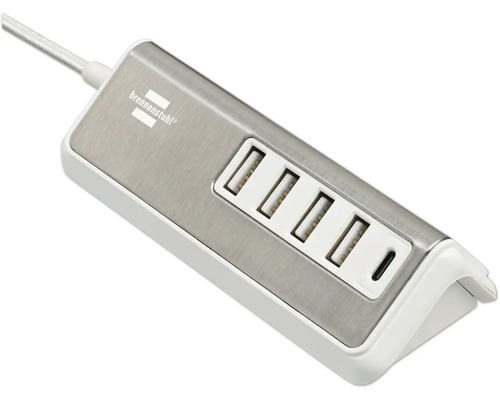 Brennenstuhl estilo mehrfach USB-Ladegerät USB-Ladestation 4x USB-A 1x USB-C Power Edelstahloberfläche 1,5 m Textilkabel