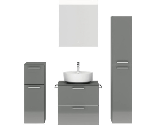 Badmöbel-Set NOBILIA Modern BxHxT 140 x 169,1 x 49 cm Frontfarbe grau hochglanz mit Spiegel mit LED-Beleuchtung Unterschrank Midischrank Griff chrom matt 621 Badmöbel-Set NOBILIA Modern BxHxT 140 x 169,1 x 49 cm Frontfarbe grau hochglanz mit Spiegel mit LED-Beleuchtung Unterschrank Midischrank Griff chrom matt 621