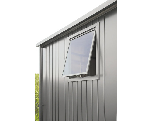 Fenster Biohort GHH/GHP/GHA 50 x 60 cm silber-metallic Geöffnetes Fenster an einem Gartenhaus