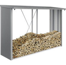 Holzlagerregal aus Metall mit Holzscheiten