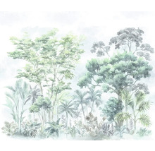 Illustration eines tropischen Waldes mit verschiedenen Bäumen und Pflanzen