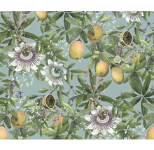 Illustration von Passionsfrucht, Blättern und Blüten