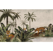 Tapete mit Tiger, Tukan, Palmen und tropischen Pflanzen