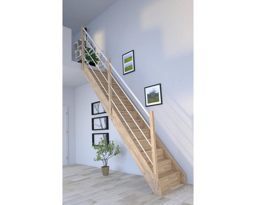 Pertura Wangentreppe Notos Eiche mit Setzstufen Seitenwange unbehandelt Eiche gerade 83 cm 13 Stufen / 14 Steigungen Stabgeländer Pertura Wangentreppe Notos Eiche mit Setzstufen Seitenwange unbehandelt Eiche gerade 83 cm 13 Stufen / 14 Steigungen Stabgeländer