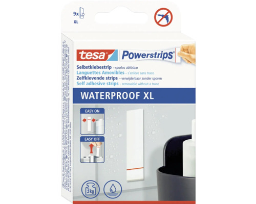 Tesa Powerstrips Waterproof XL, 9 Stück, selbstklebend und spurlos ablösbar