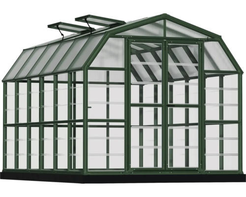 Gewächshaus mit Regalen und Dachfenstern