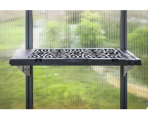 Schwarzes Gewächshausregal an der Wand befestigt