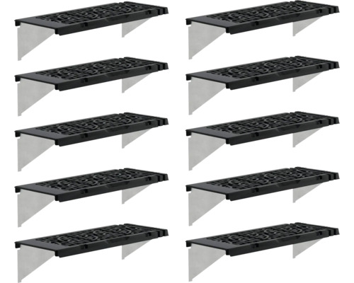 Regalset Leaves Design - 10er Pack 65 x 26 cm grau Zehn Dachrinnenroste mit Halterung