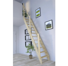 Holztreppe mit Geländer in einem hellen Raum