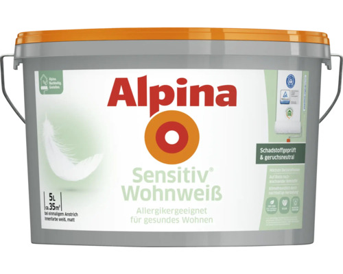 Alpina Sensitiv Wohnweiß Wandfarbe weiß 5 l