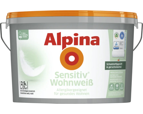 Alpina Sensitiv Wohnweiß Wandfarbe weiß 2,5 l