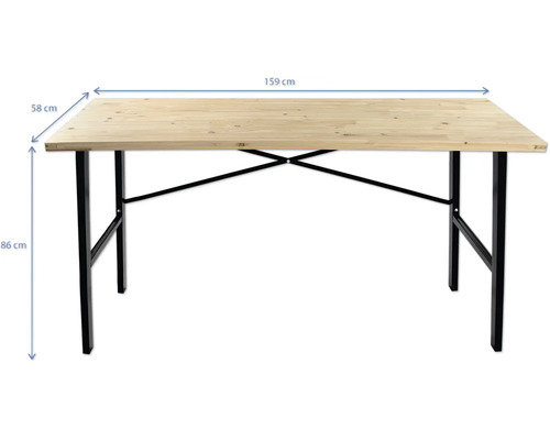 Tisch mit Holzplatte und Metallbeinen, 159 cm x 58 cm, Höhe 86 cm