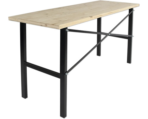 Werkbank mit Holzplatte und Metallgestell