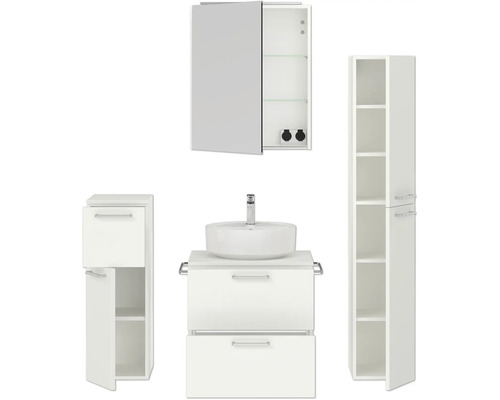 Badezimmergarnitur mit Waschtisch, Spiegelschrank und Hochschrank