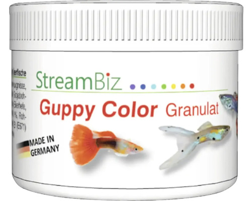Aquariumfischfutter StreamBiz Guppy Granulat Color, Farbfutter 40 g StreamBiz Guppy Color Granulat Fischfutter in Dose