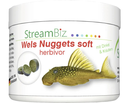 Aquariumfischfutter StreamBiz Wels Nuggets Soft Herbivor 250 g Stream Biz Wels Nuggets Soft, ein Futtermittel für Welse.