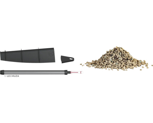 Zubehörset für Pflanzgefäße bestehend aus Pflanzeinsatz, Erdfeuchtemesser und Blähton