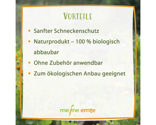 Meine Ernte Produktvorteile: Sanfter Schneckenschutz, Naturprodukt, 100 Prozent biologisch abbaubar, ohne Zubehör anwendbar, geeignet zum ökologischen Anbau