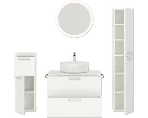 Badezimmerensemble mit Waschtisch, Spiegel und Schrank
