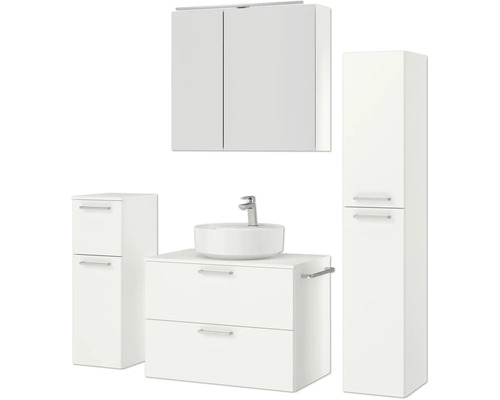 Badezimmerset mit Waschtisch, Waschbecken, Spiegelschrank und Hochschrank