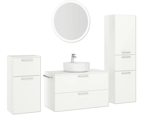 Badezimmerensemble mit Waschtisch, Spiegelschrank und Hochschrank für Badezimmer