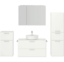 Weißes Badezimmermöbelset mit Waschbecken, Spiegelschrank und Hochschrank