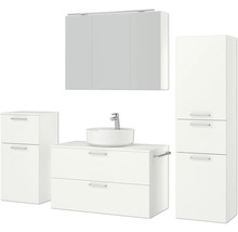 Badezimmer Möbelset mit Waschtisch, Waschbecken, Spiegelschrank und Hochschrank