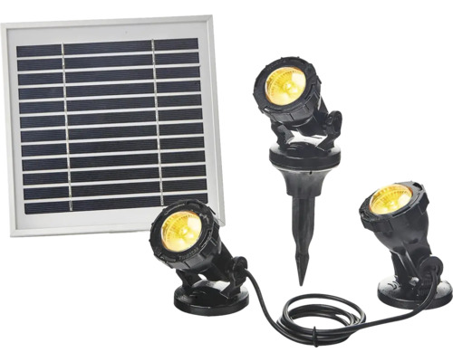Solarpanel mit drei LED Gartenstrahlern zur Beleuchtung