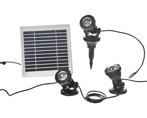 Solar Teichleuchten Set mit drei Leuchten und Solarmodul