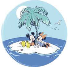 Micky und Minnie Maus auf einer Insel unter einer Palme