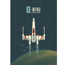 Illustration eines X-Wing Raumschiffs vor einem Sternenhimmel