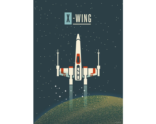 Illustration eines X-Wing Raumschiffs vor einem Sternenhimmel