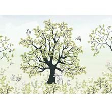 Wandbild mit Baumdarstellung, Tieren und Pflanzen