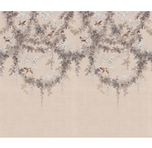 Tapete mit Blättern, Blüten und Vogelmotiven