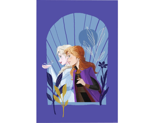 Illustration der Charaktere Elsa und Anna aus dem Film Die Eiskönigin mit einem Vogel