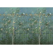 Tapete mit Vogelbaum-Motiv und Gitterzaun-Design