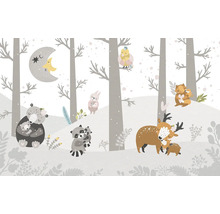 Illustration eines Waldes mit Tieren und einem Mond