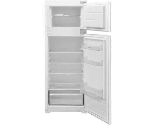 Offener Kühlschrank mit Fächern und Schubladen