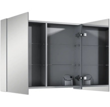 Geöffneter Spiegelschrank mit Glasböden zur Badezimmeraufbewahrung