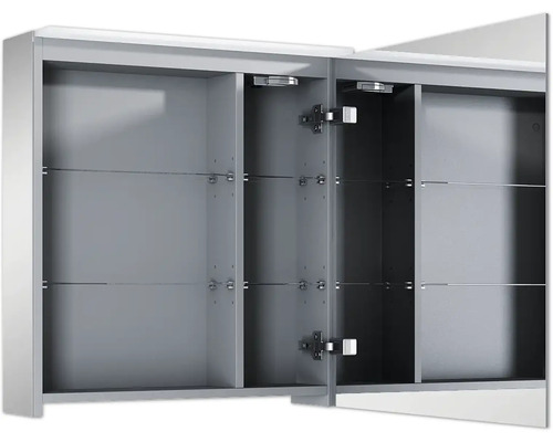 Offener Spiegelschrank mit Regalböden