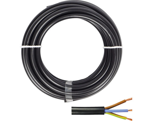 Schlauchleitung H05 VV-F 3G1,5 mm² 5 m schwarz Schwarzes Erdkabel im Ring mit angeschnittenem Ende