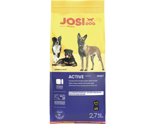 Hundefutter trocken JosiDog-Active 2,7 kg für aktive Hunde Josi Dog Active Trockenfutter für erwachsene Hunde, 2,7 kg