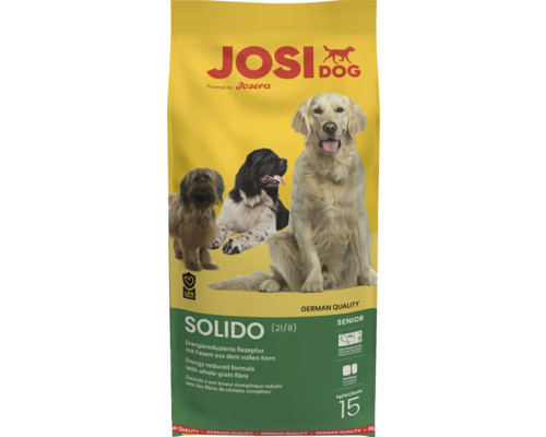 Hundefutter trocken JosiDog Solido 15 kg Seniorfutter, energiereduzierte Rezeptur mit Fasern aus dem vollen Korn