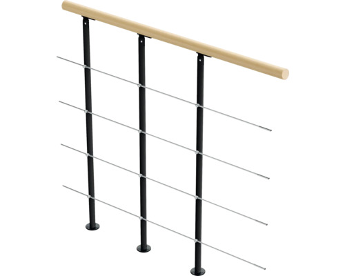 Geländer mit Holzhandlauf und Edelstahlseilen