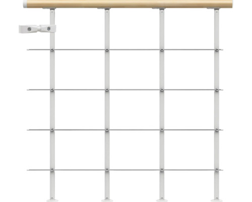 Regalsystem mit Holzstange und Metallstreben